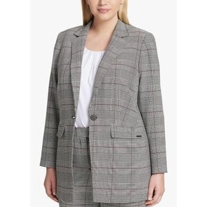 Calvin Klein Womens Glen Plaid One Button BlazerJacket